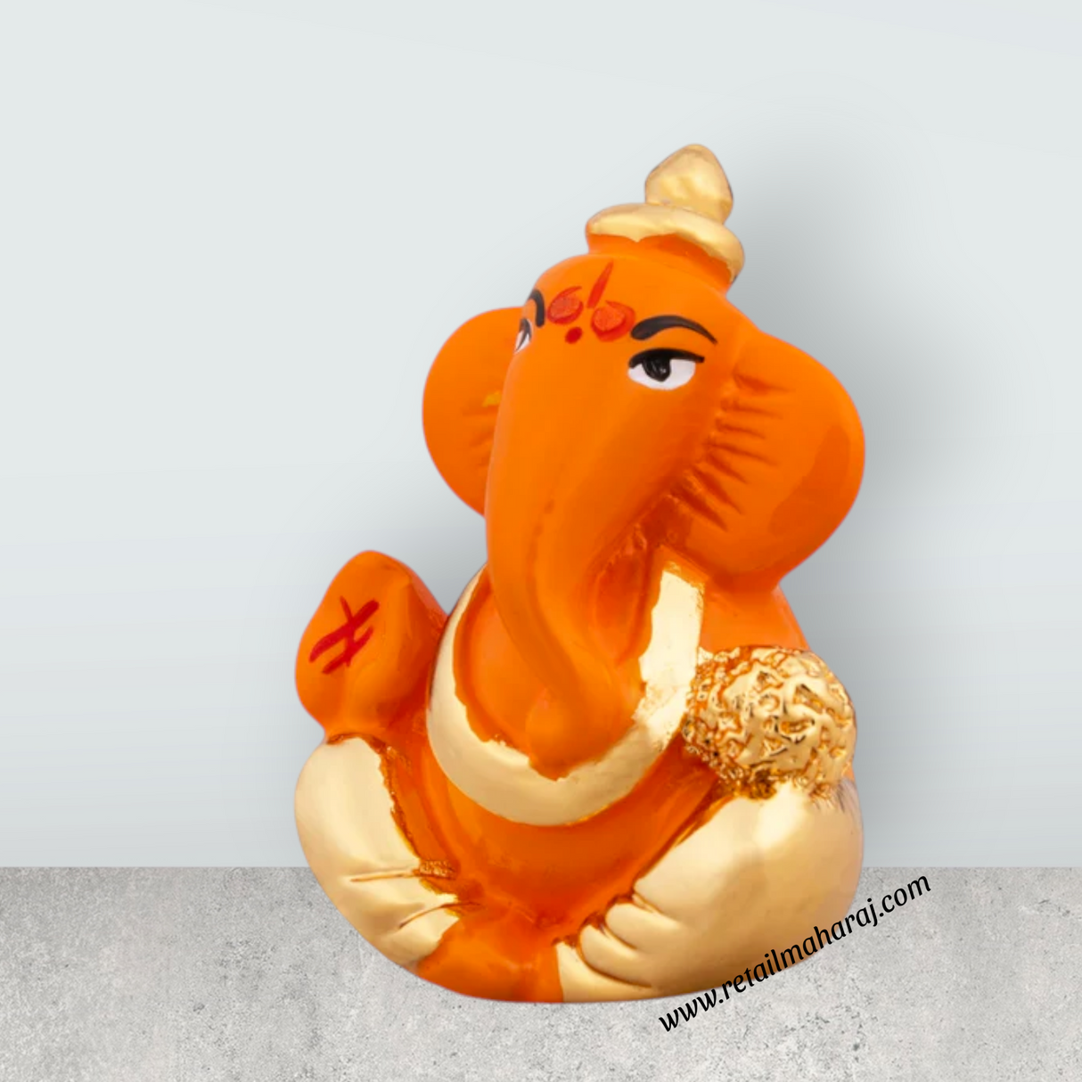 Ganesh Murti - 1.5 x 1.25 Inches | Metal Gold Polish Ganpati Murti/ Sitting Vinayaka Statue for Pooja - Retail Maharaj