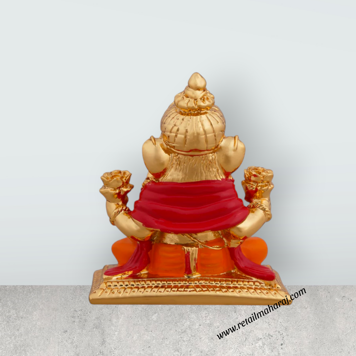 Ganesh Murti Sitting On Bajot - 2.75 x 2 Inches | Metal Gold Polish Vinayaka Statue/ Ganpati Statue for Pooja - Retail Maharaj