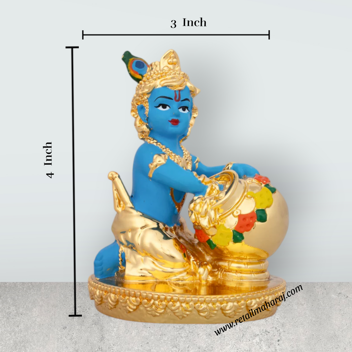 Butter Krishna Idol - 4 x 3 Inches | Krishna Statue/ Ceramic Sculpture for Pooja/ 235 Gms Approx