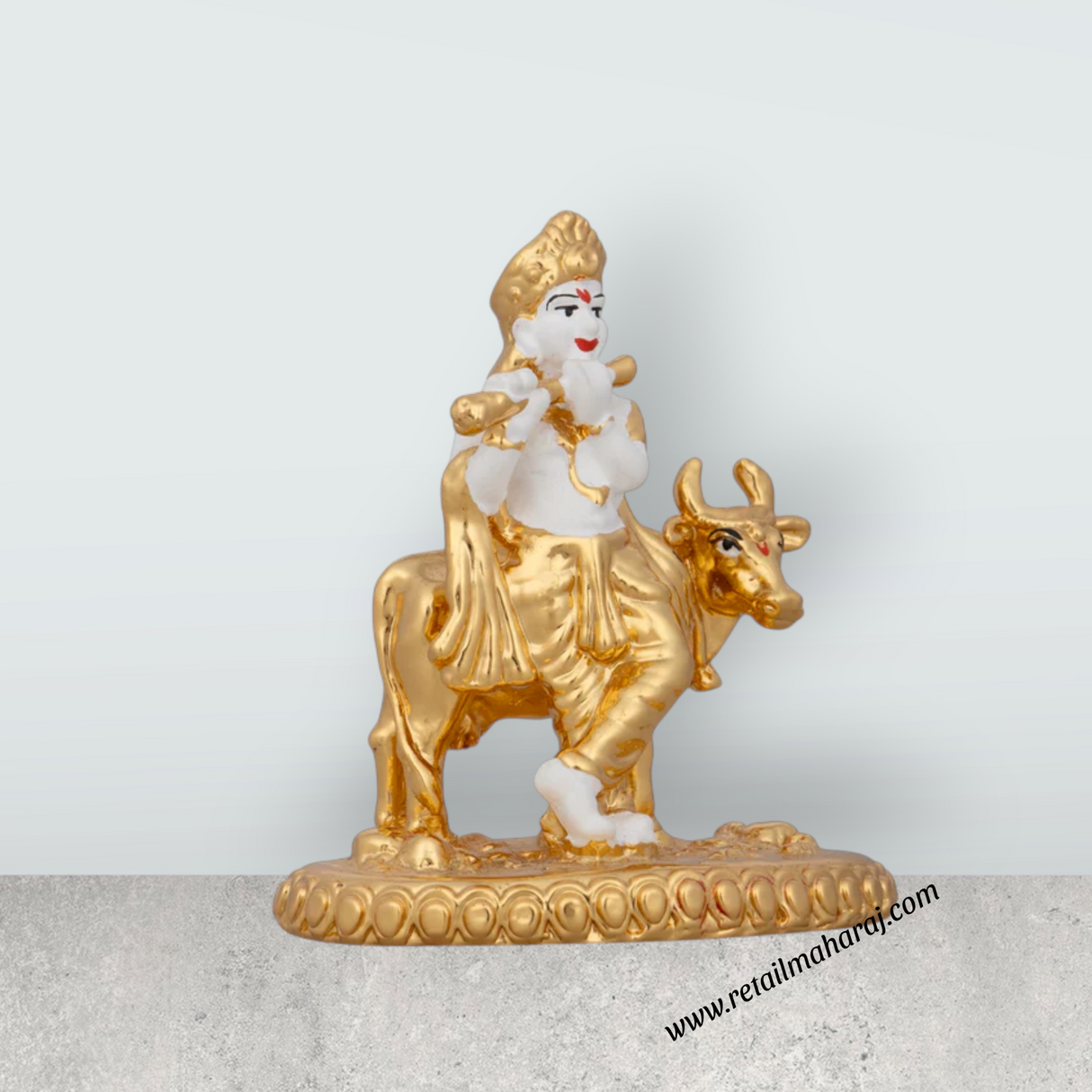 Cow Krishna Murti - 3 x 2.5 Inches | Krishna Statue/ Ceramic Sculpture for Pooja/ 70 Gms Approx - Retail Maharaj