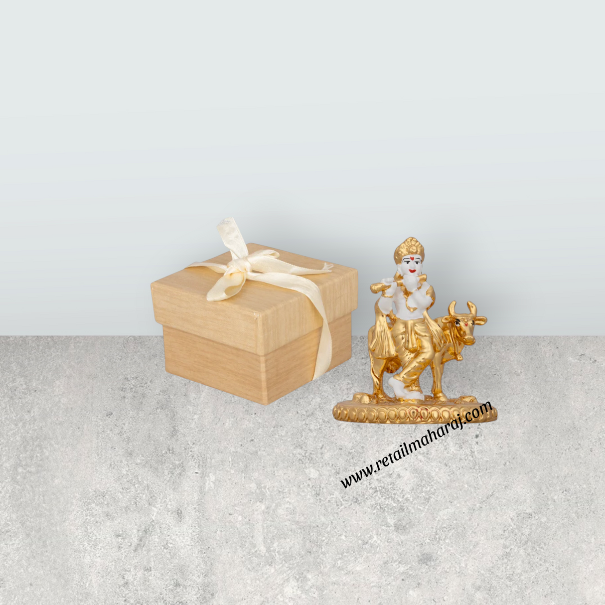 Cow Krishna Murti - 3 x 2.5 Inches | Krishna Statue/ Ceramic Sculpture for Pooja/ 70 Gms Approx - Retail Maharaj