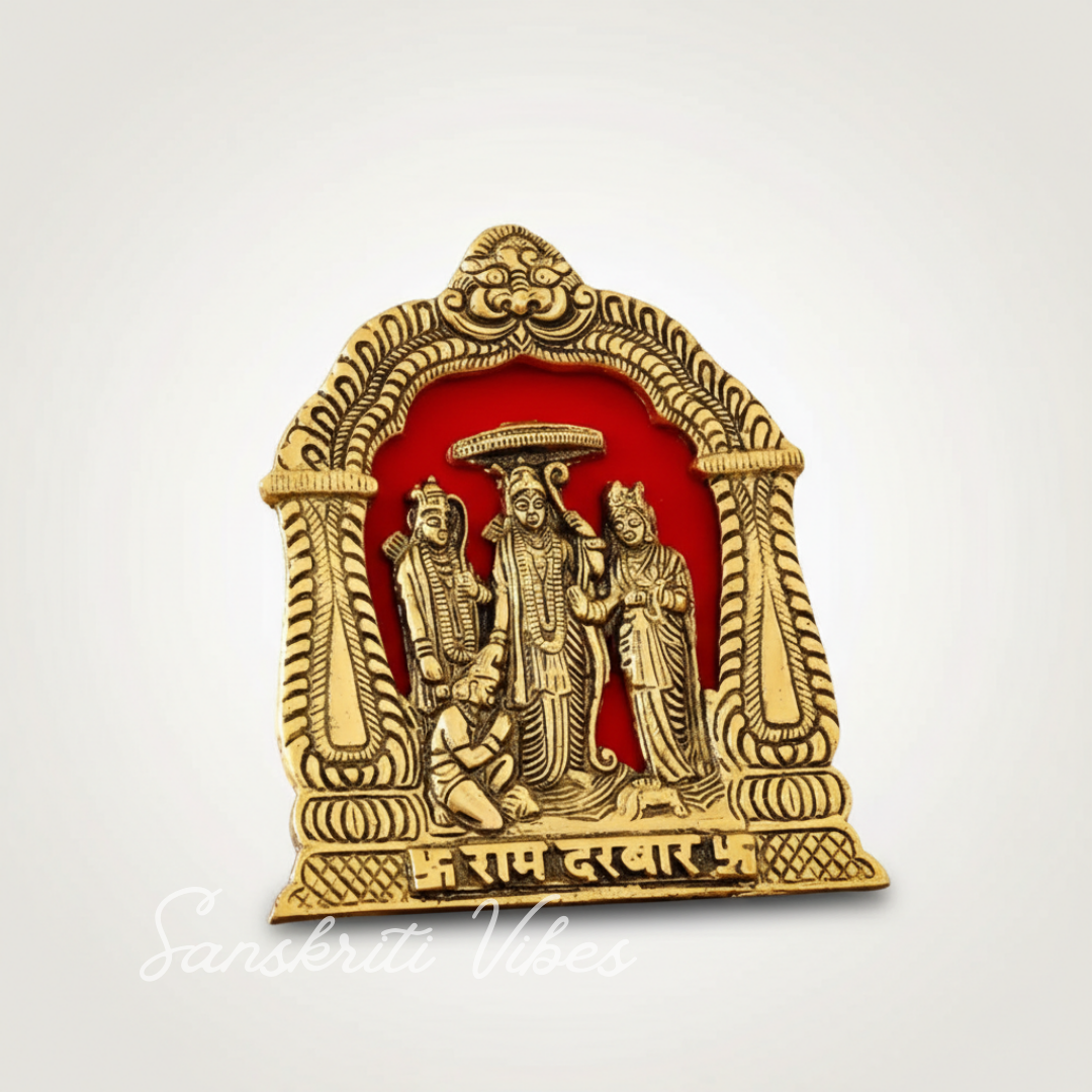 Metal Shri Ram Darbar Statue Murti Religious Idol for Wall Hanging and Table Top Office - Retail Maharaj