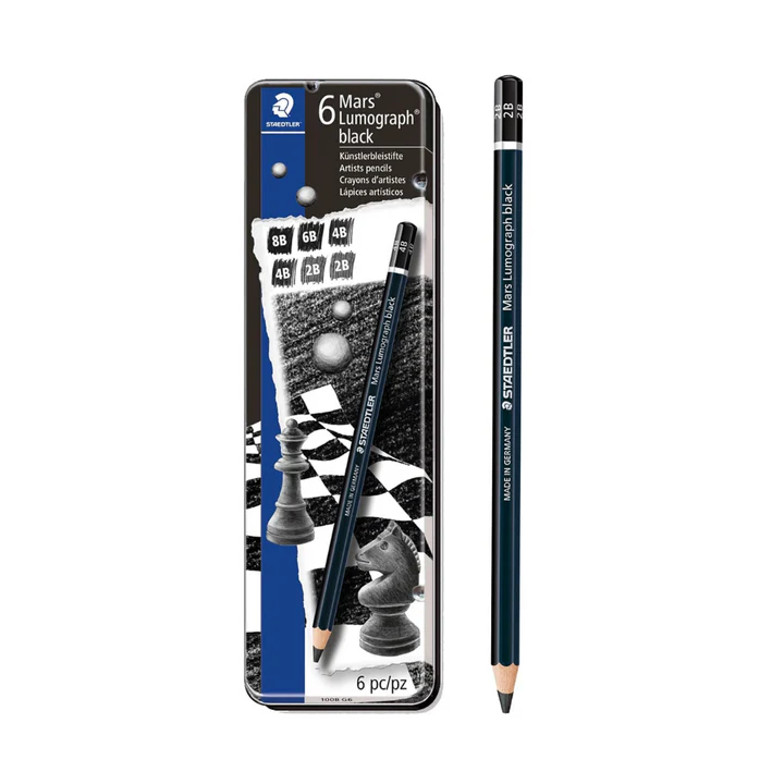 Staedtler Mars Lumograph Black Artist Pencil Set 6 Shades for Deep Sketching and Shading - Retail Maharaj