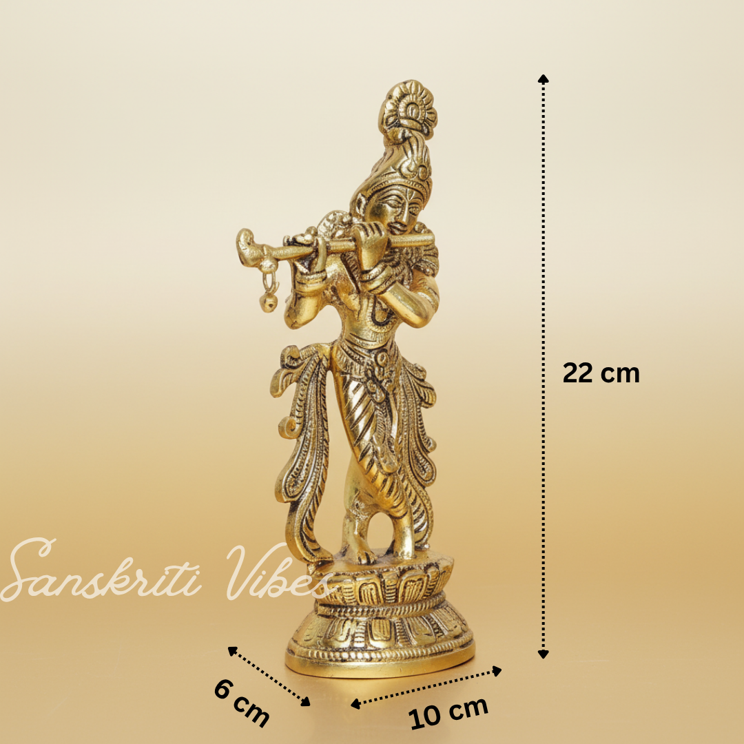 Lord Krishna Metal Statue – Decorative Showpiece for Home Temple & Pooja by Sanskriti Vibes | Glossy Finish - Retail Maharaj