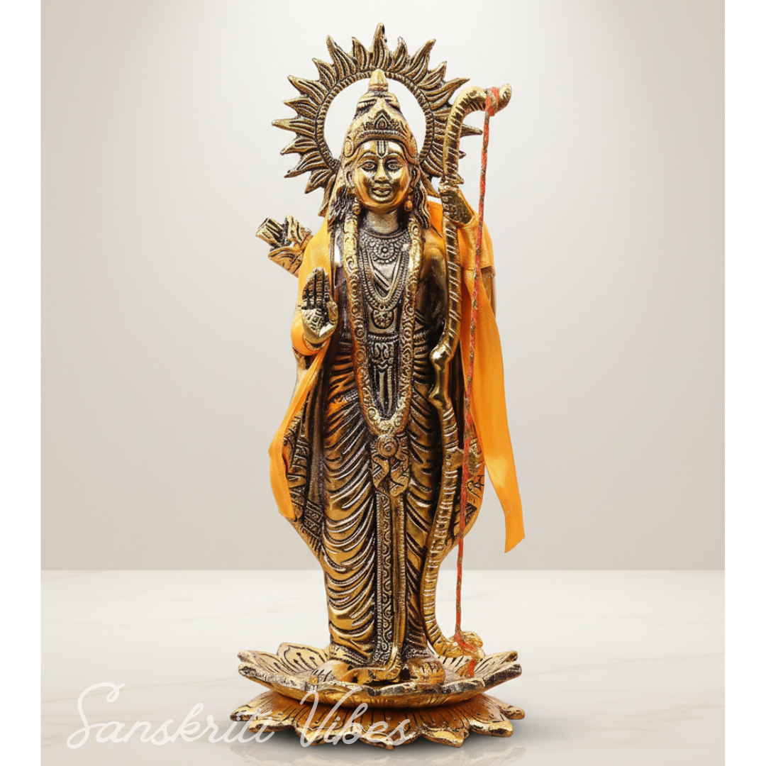 White Metal Lord Ayodhya Ram Idol Statue on Lotus Showpiece | Ram Ji Ki Murti (33 cm, Gold) - Retail Maharaj