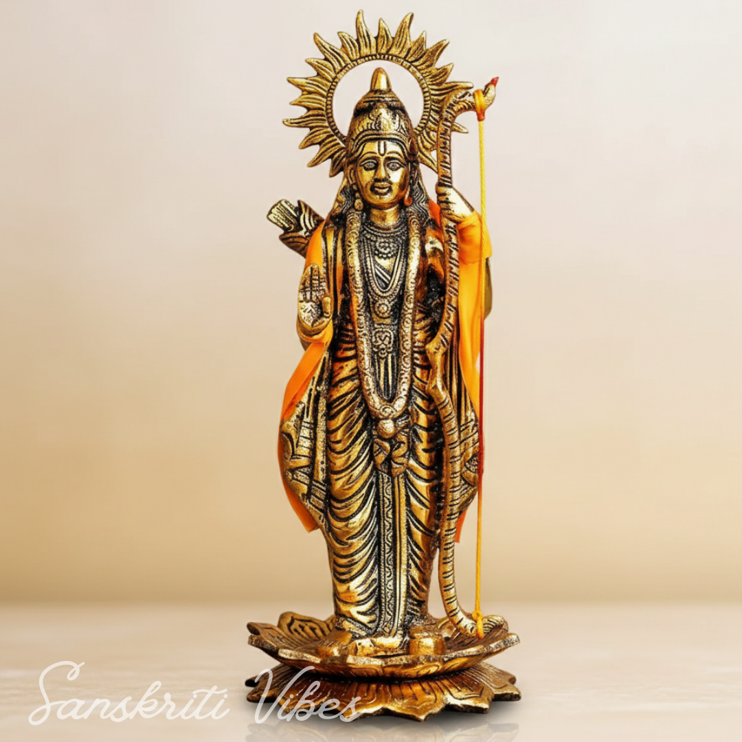 White Metal Lord Ayodhya Ram Idol Statue on Lotus Showpiece | Ram Ji Ki Murti (33 cm, Gold) - Retail Maharaj