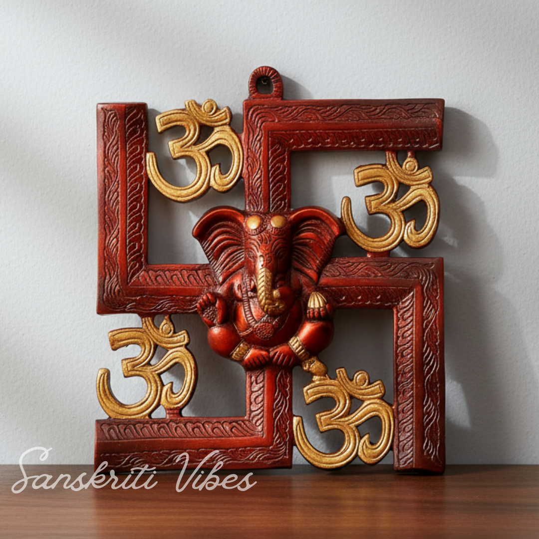 Metal Wall Hanging Swastik Ganesha Ji – Handcrafted Ganpati Wall Decor for Home, Temple & Auspicious Gifting (Glossy Finish, Made in India)