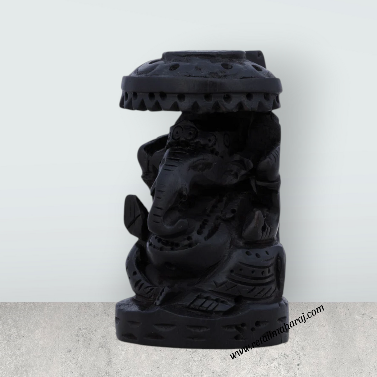 Ganesh Murti Sitting On Base - 2 x 1.25 Inches | Karungali Statue/ Vinayaka Statue With Umbrella for Pooja - Retail Maharaj