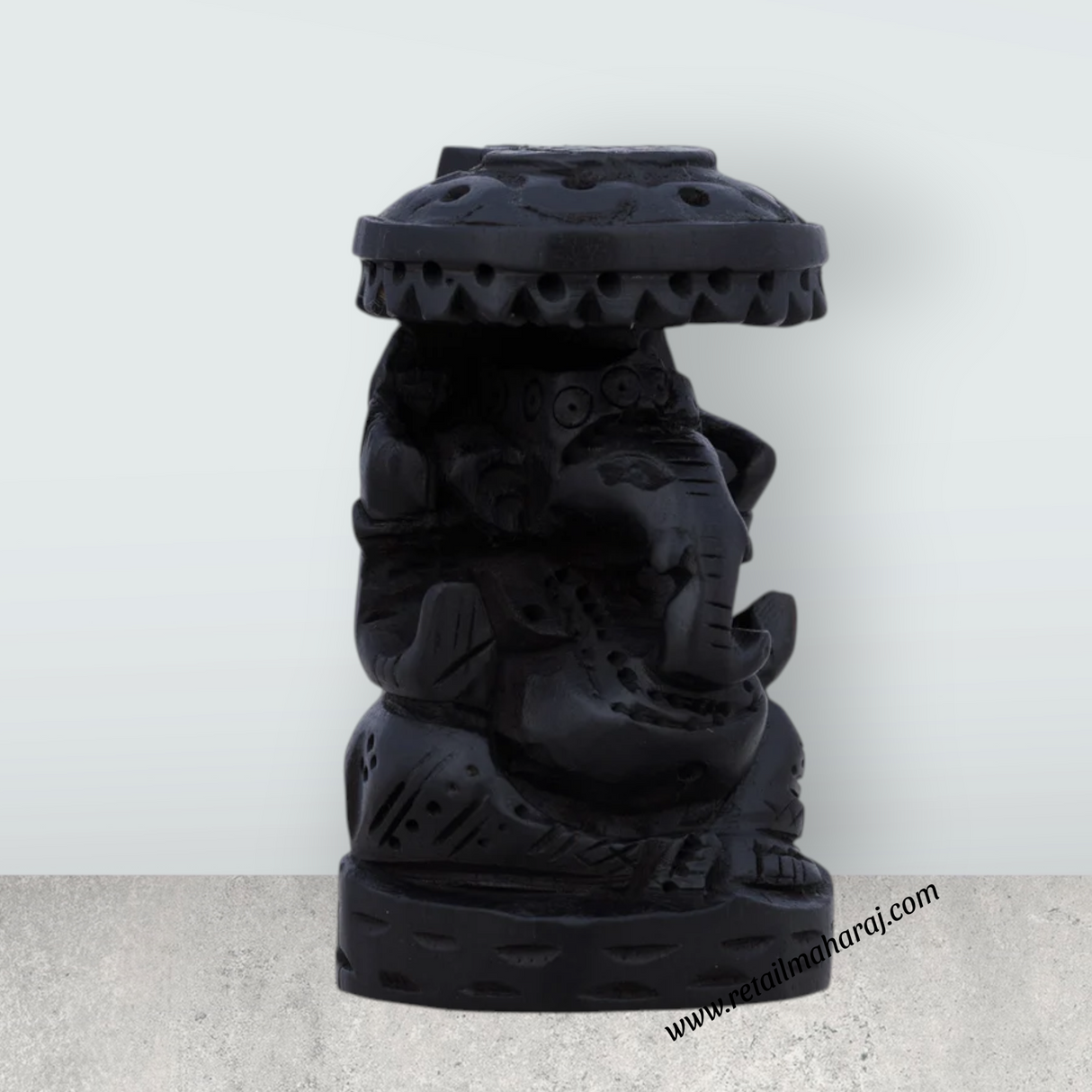 Ganesh Murti Sitting On Base - 2 x 1.25 Inches | Karungali Statue/ Vinayaka Statue With Umbrella for Pooja - Retail Maharaj