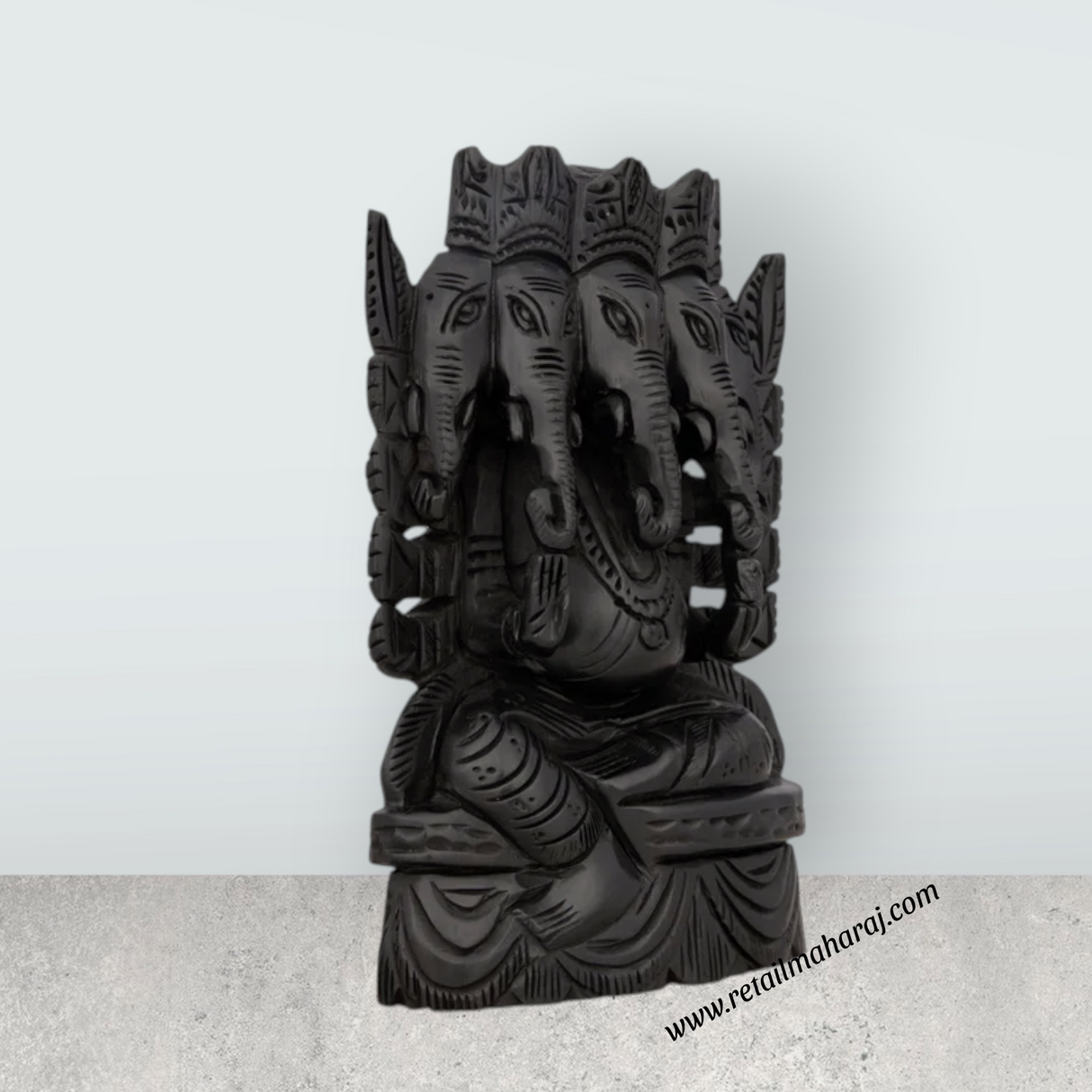 5 Face Ganesh Murti - 6 x 4 Inches | Karungali Statue/ Ebony 5 Face Vinayaka Idol for Pooja - Retail Maharaj