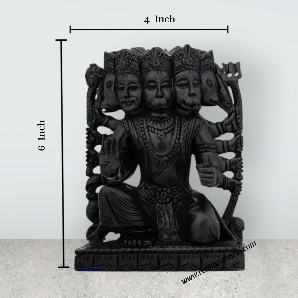 Panchmukhi Hanuman Statue With Base - 6 x 4 Inches | Karungali Statue/ Panchamukha Hanuman Idol for Pooja - Retail Maharaj