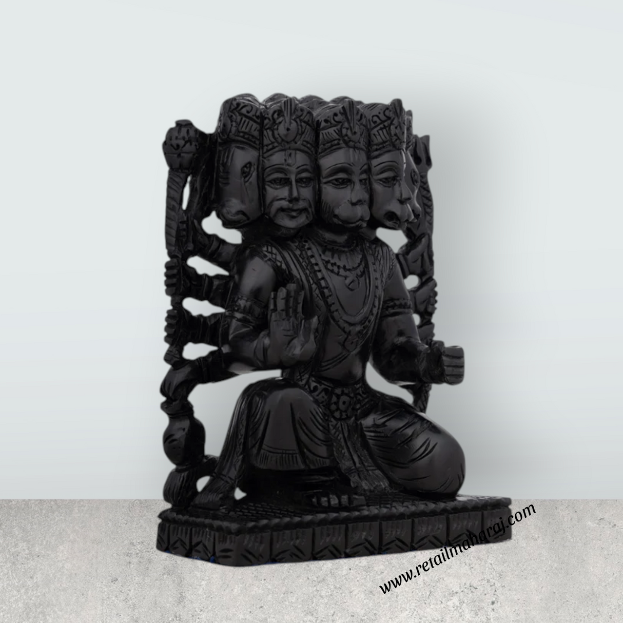 Panchmukhi Hanuman Statue With Base - 6 x 4 Inches | Karungali Statue/ Panchamukha Hanuman Idol for Pooja - Retail Maharaj