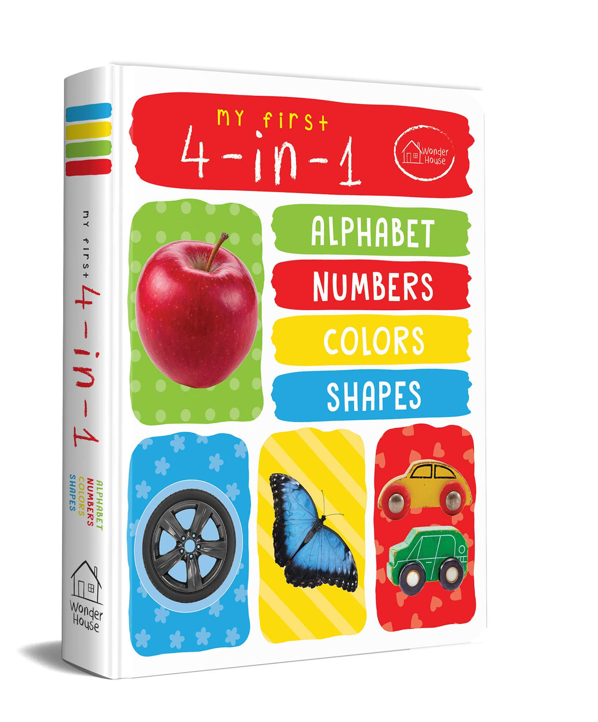 My First 4 in 1: Alphabet, Numbers, Colours, Shapes | Padded Board Book for Kids | Learn ABC, 123, Basic Colours & Shapes with Bright Pictures | Early Learning Book for Babies, Toddlers & Preschoolers | Ages 0–5 Years - Retail Maharaj