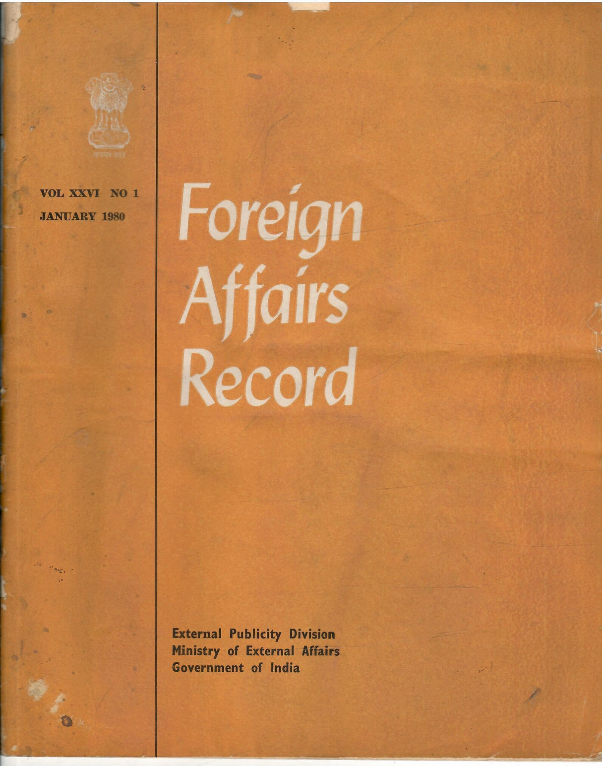 Foreign Affairs Record Vol. XXVI , Nos. 1 , 2 , 3 , 4 , 5 , 6 , 7 , 8 , 9 ,10 ,11 and 12 ( January 1980 to December 1980 ) ( Set Of 12 Books )