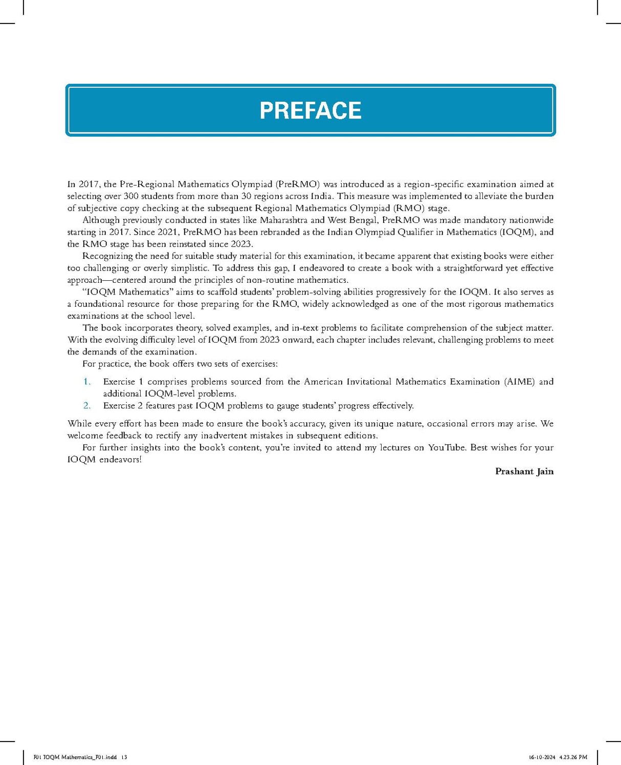 New Edition - IOQM Mathematics, 4th Edition | Indian Olympiad Qualifiers in Mathematics 2024 – 2025 | American Invitational Mathematics Examination (AIME) | Includes 2024 Paper with Solutions | - Pearson - Retail Maharaj