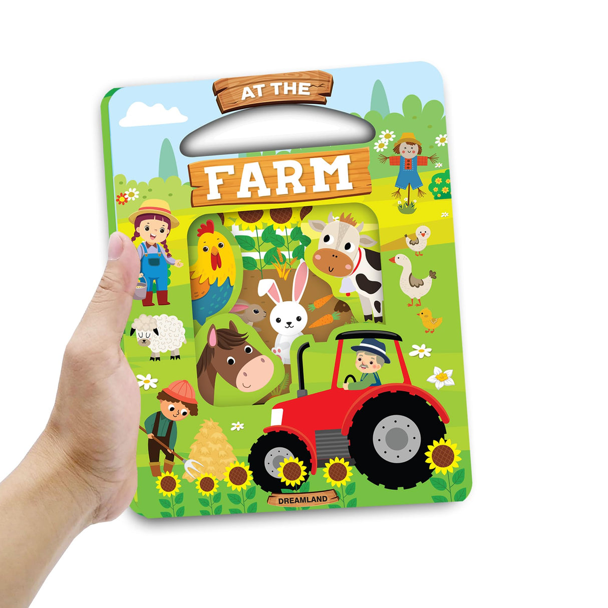 At the Farm Die Cut Window Board Book for Kids Age 3+ | Early Learning Picture Book with Die-Cut Shapes, Bright Illustrations & Fun Farm Animal Facts | Durable & Easy-to-Turn Pages - Retail Maharaj