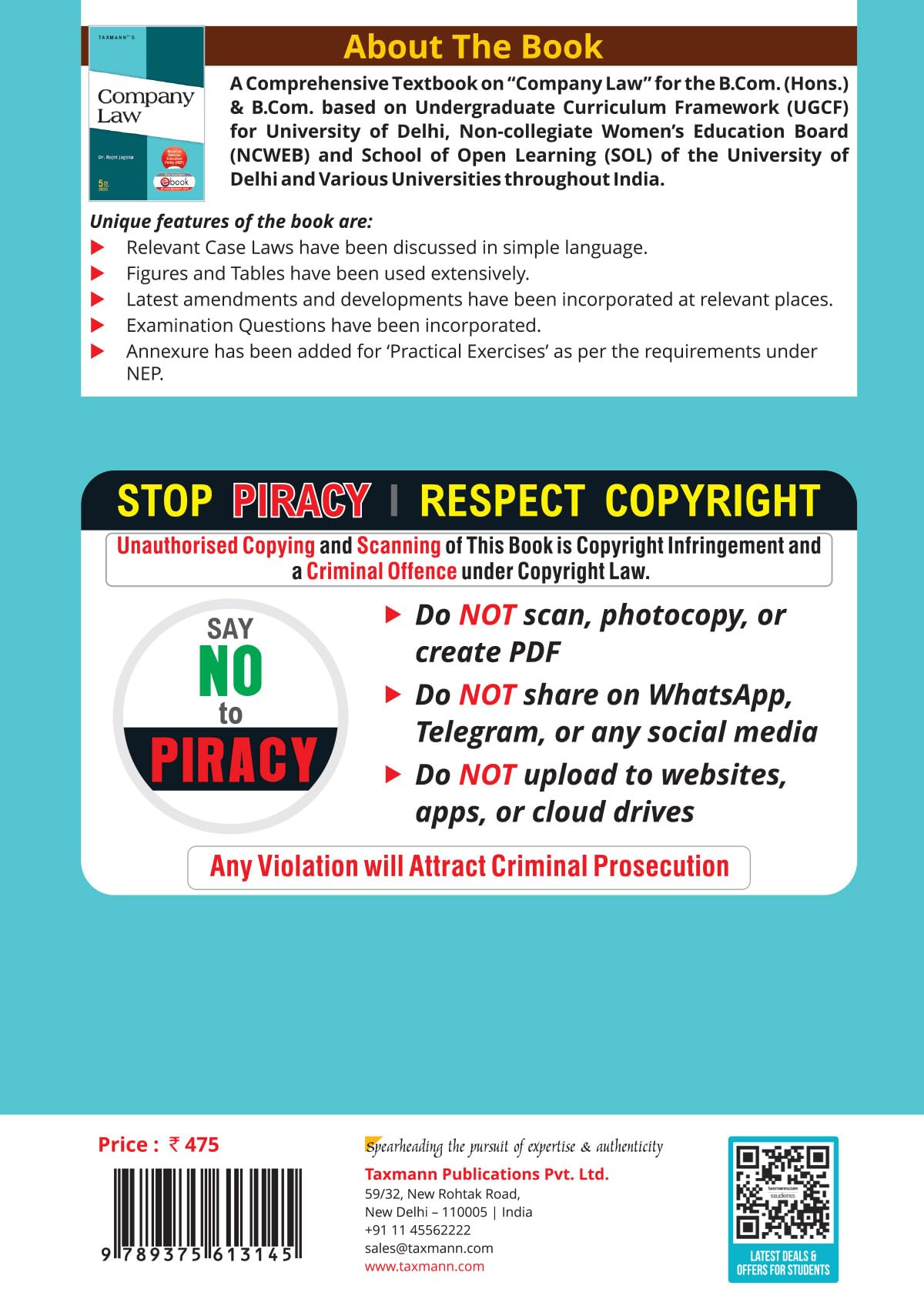 Taxmann's Company Law – Concise | NEP-aligned & Practice-oriented Textbook with MCA Rules & SEBI Regulations—Integrating Statutory Principles | Judicial Interpretation | Compliance Practices - Retail Maharaj
