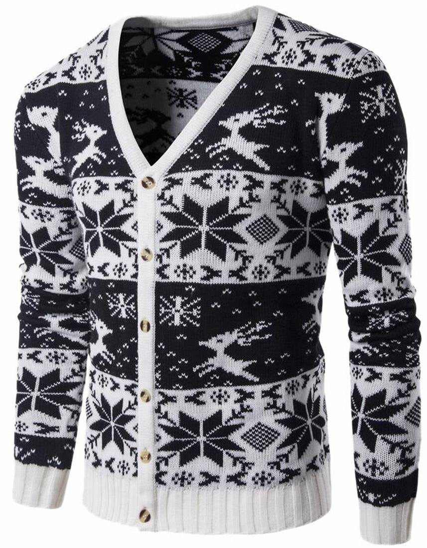 Ptyhk RG Pull de Noël boutonné décontracté pour homme Imprimé floral Noir L, Noir/blanc, L - Retail Maharaj