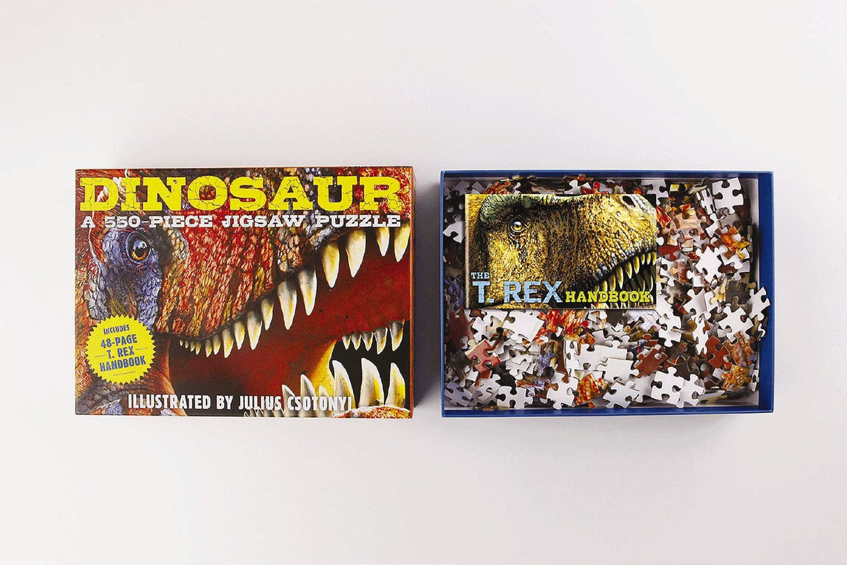 Dinosaurs: 550-Piece Jigsaw Puzzle & Book: A 550-Piece Family Jigsaw Puzzle Featuring the T-Rex Handbook! (Discovering) - Retail Maharaj