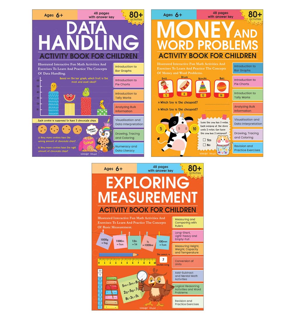 Math Activity Books Bundle 3 – Measurement / Data Handling / Money and Word Problem (Pack of 3 Books) - Retail Maharaj