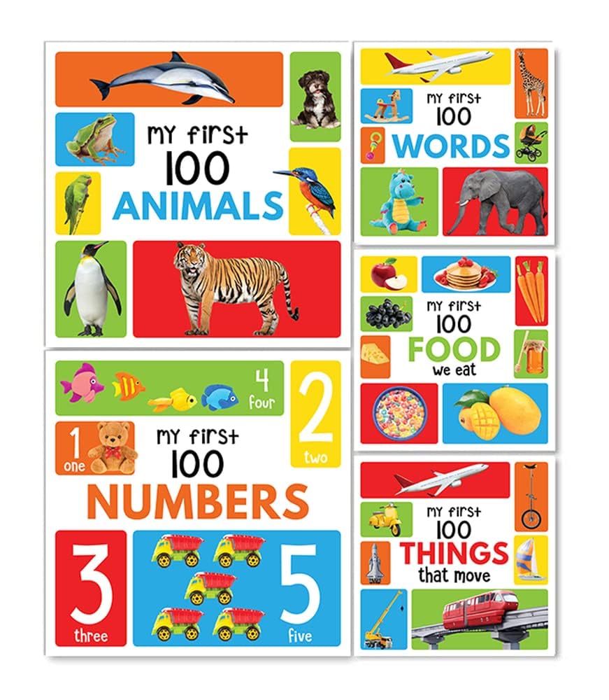 My First 100 Series Boxset- Pack of 5 Picture Books for Children (Animals, Words, Numbers, Food We Eat and Things That Move) - Retail Maharaj
