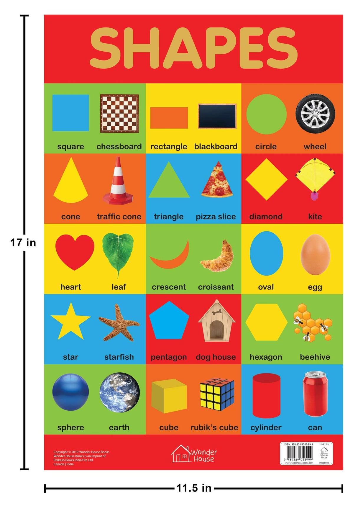 Shapes Chart - Early Learning Educational Chart For Kids: Perfect For Homeschooling, Kindergarten and Nursery Students (11.5 Inches X 17.5 Inches) - Retail Maharaj