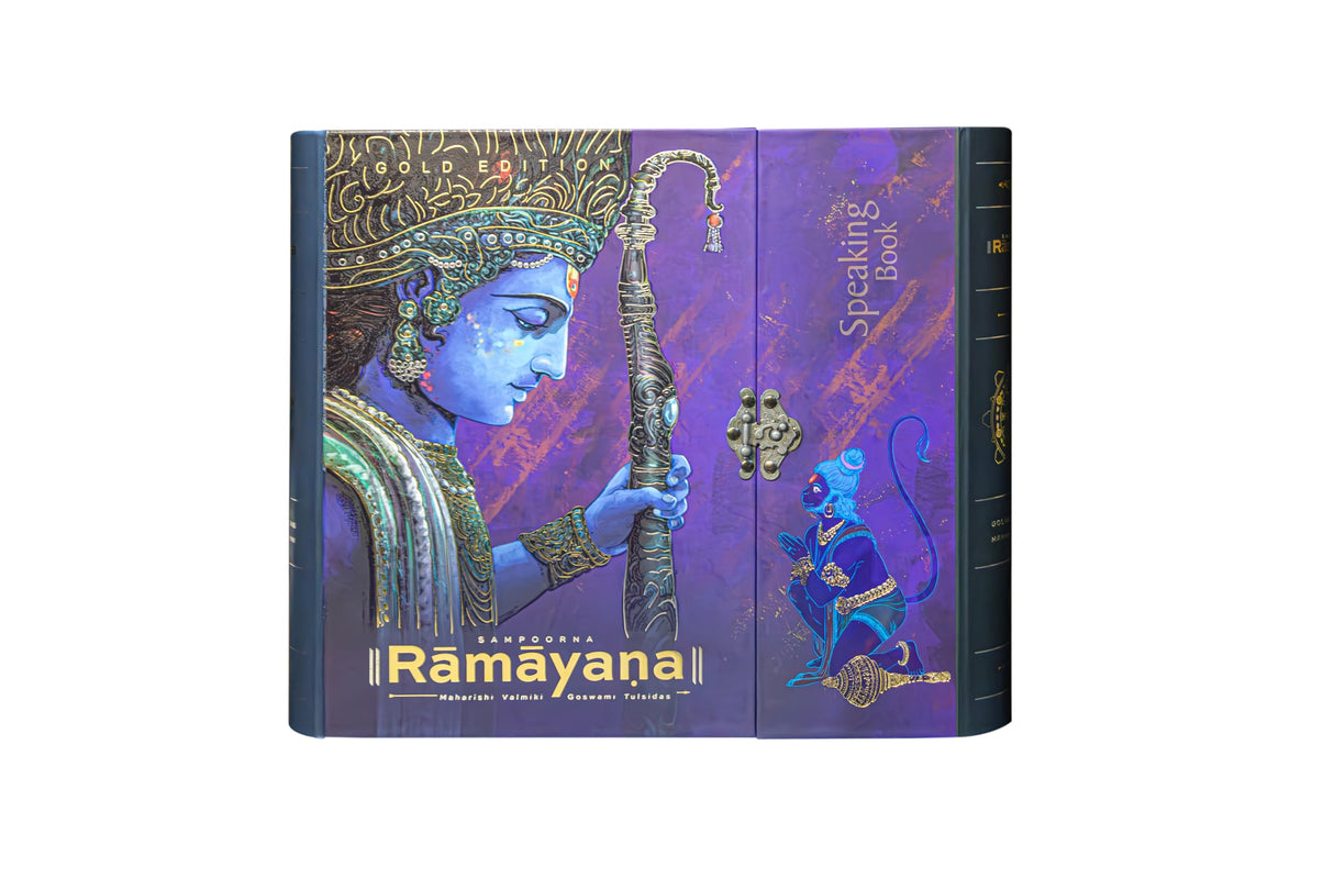 Sampoorna Ramayana The Worldโs First Talking Ramayana with Interactive Audio in 4 Languages | 800+ Pages, 200+ Illustrations, 24 Bhajans, Ram Katha, ... (Unveil the Divine Journey of Lord Rama) - Retail Maharaj