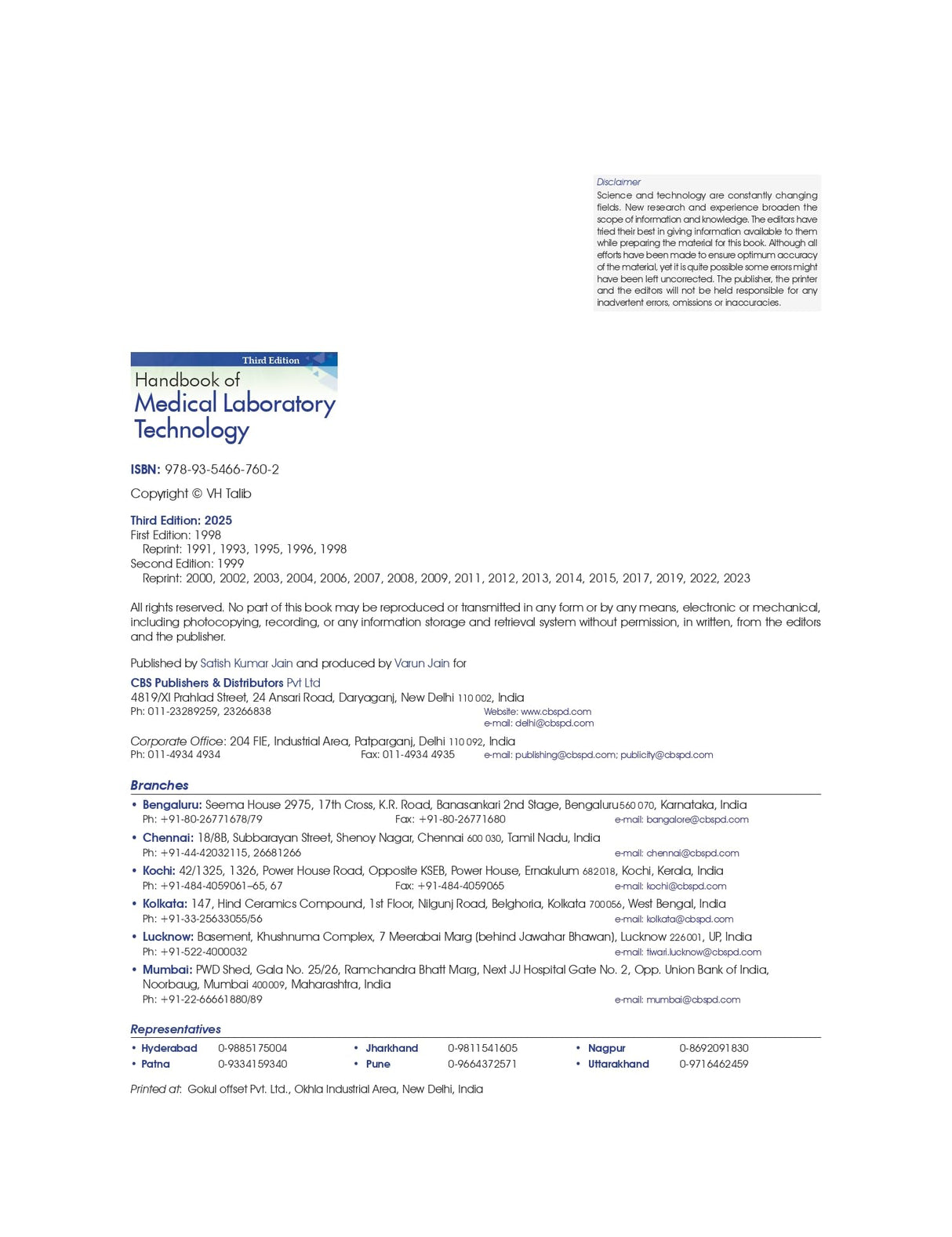 Handbook of Medical Laboratory Technology, 3/e - Retail Maharaj