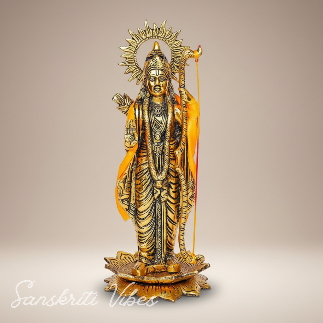 White Metal Lord Ayodhya Ram Idol Statue on Lotus Showpiece | Ram Ji Ki Murti (33 cm, Gold) - Retail Maharaj