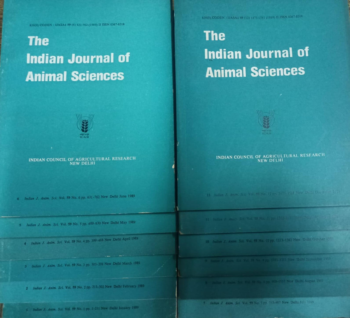 The Indian Journal of Animal Sciences 1989 - Vol. 59 Nos. 1 To 12 (12 Issues ) ( In 2 Bound Volumes-6 issues bound)