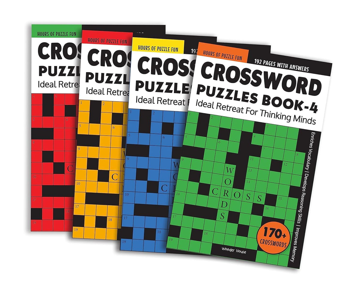 Crossword Puzzles Boxed Set (Set of 4 Books): Fun Word Games to Boost Vocabulary & Spelling | Ages 7–12 | 200+ Brain-Teasing Puzzles for Kids - Retail Maharaj