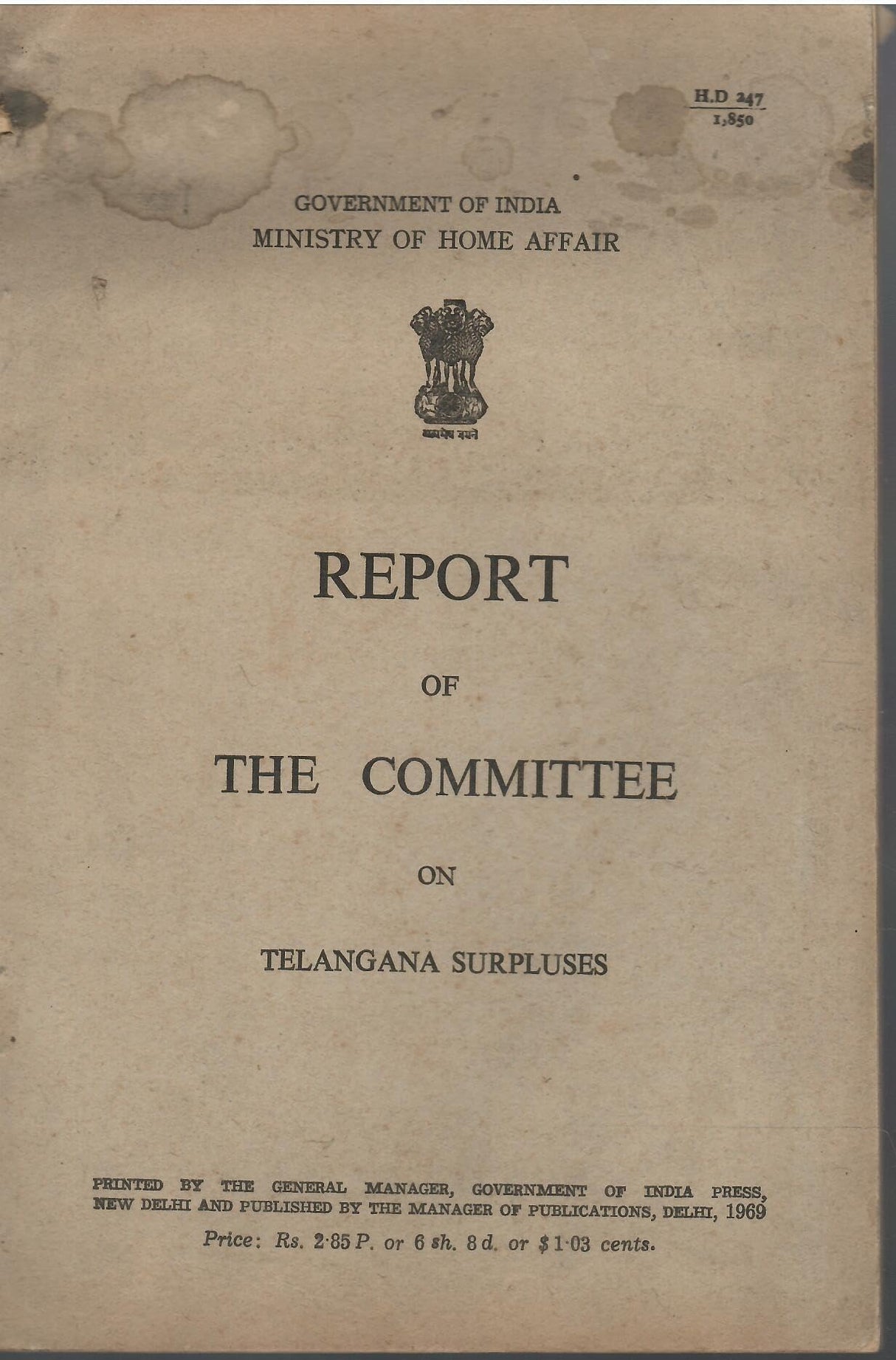 Report Of The Committee On Telangana Surplauses