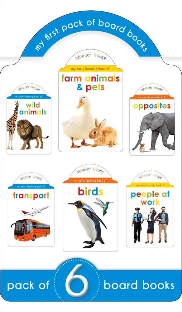 My Super Boxset of Board Books for Kids: Opposites, Wild Animals, Farm Animals & Pets, Birds, Transport, People at Work | Pack of 6 Early Learning Shape Board Books with Fun Cut-Out Design | Bright Picture Books for Babies, Toddlers & Preschoolers | Ages - Retail Maharaj