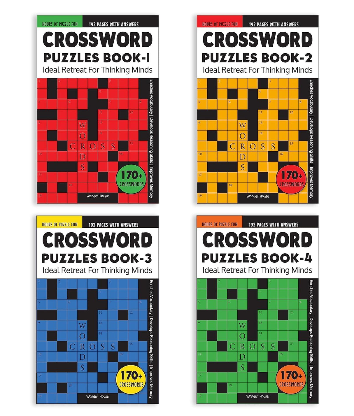 Crossword Puzzles Boxed Set (Set of 4 Books): Fun Word Games to Boost Vocabulary & Spelling | Ages 7–12 | 200+ Brain-Teasing Puzzles for Kids - Retail Maharaj