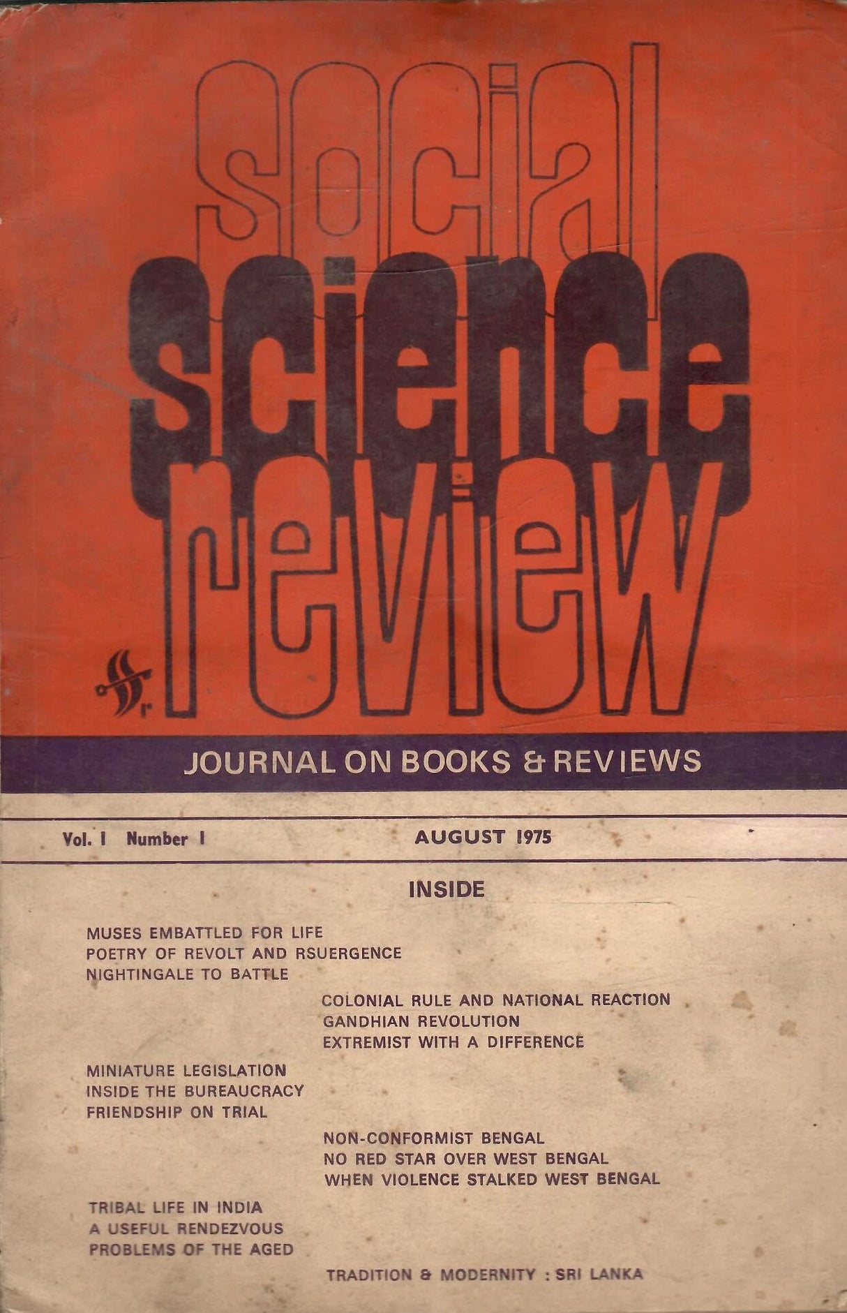 Social Science Review - Journal On Books & Reviews - Vol. I , No. 1 to 6 , August 1975 to June 1976 (Set Of 6 Books)