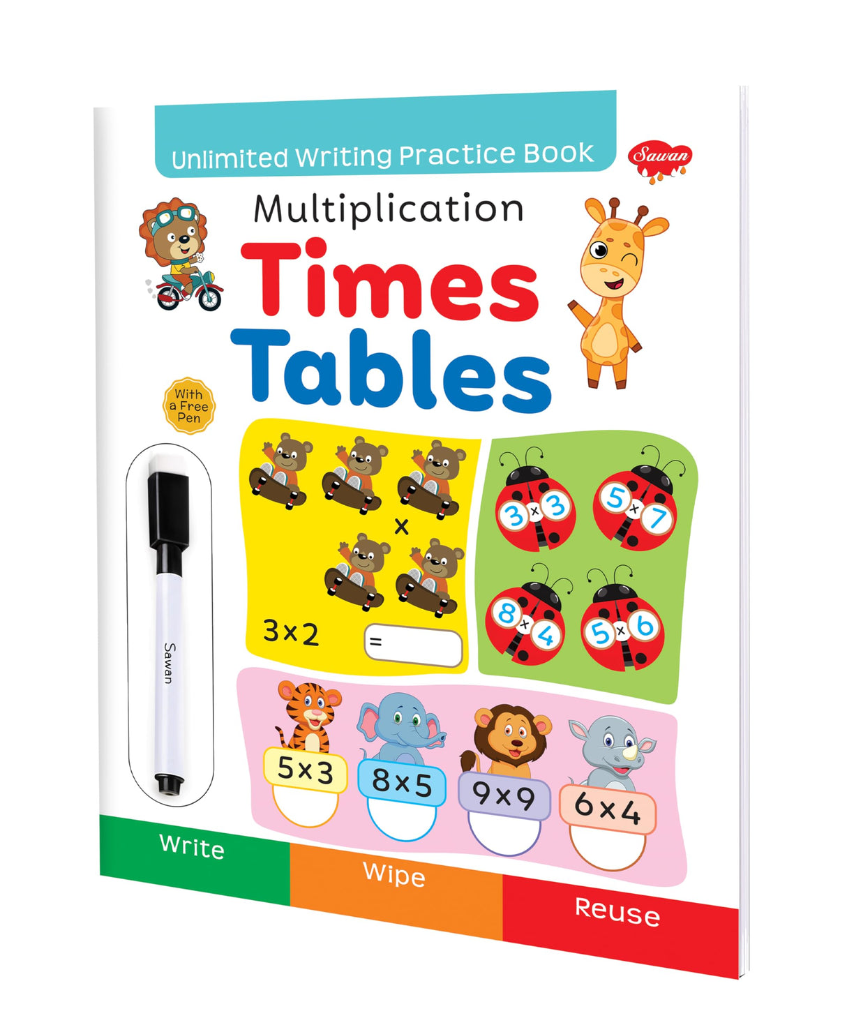 Multiplication Times Tables book : Unlimited Writing Practice book - Educational book for kids, Children learning Maths book with Write wipe Pen - Retail Maharaj