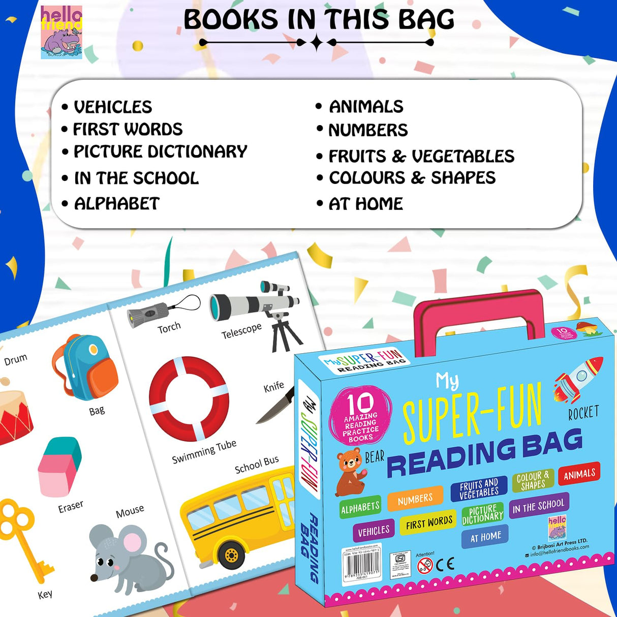 Hello Friend Books My Super Fun Reading Bag: Set of 10 Amazing Reading Practice Books - Perfect for Kids, Travel and Gifting / Return Gifts - Retail Maharaj