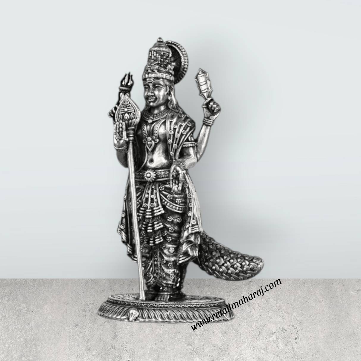 Murugan Statue With Peacock – 3.5 x 2.5 Inches | Silver Kartikeya Statue/ Antique Polish Murugan Silai for Home - Retail Maharaj