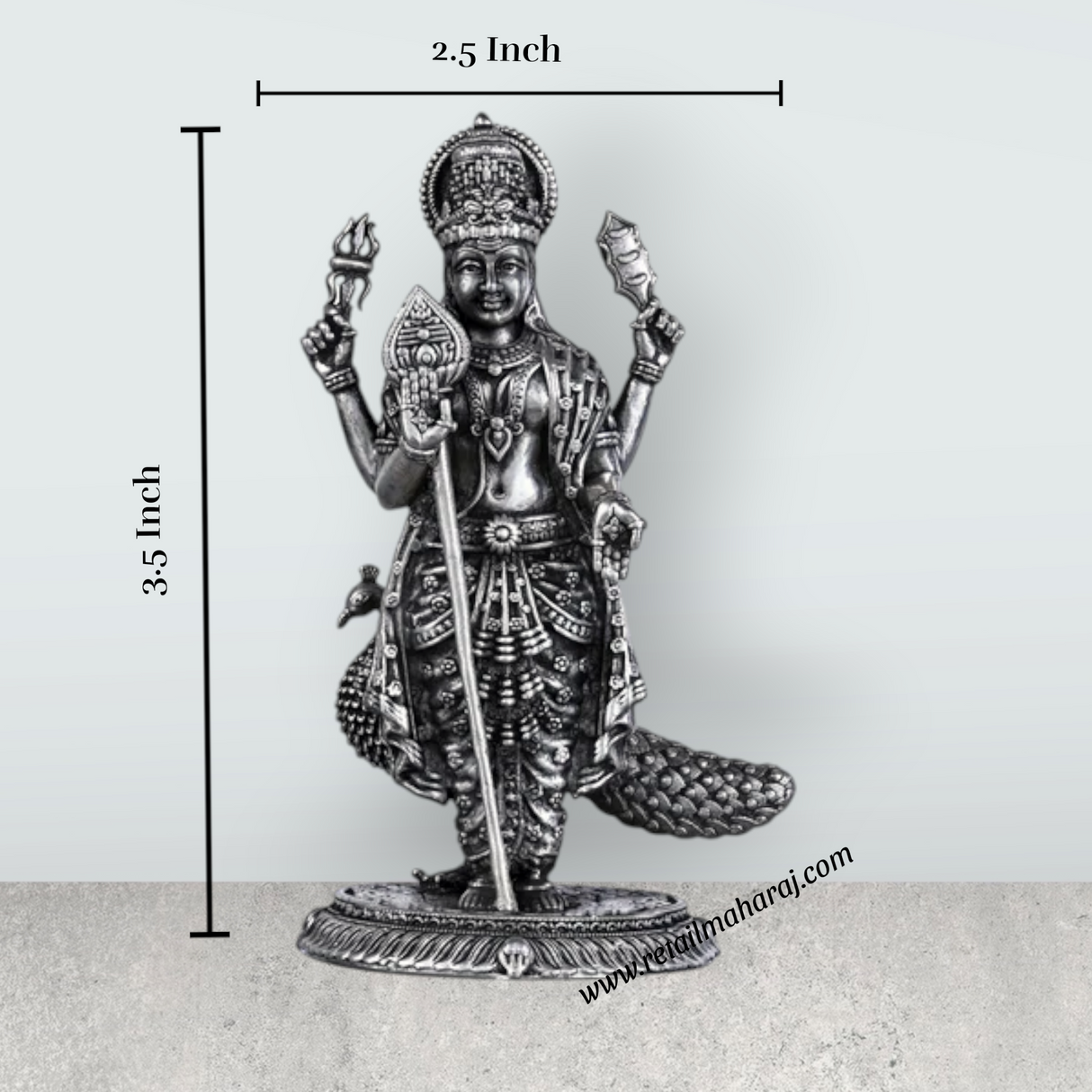 Murugan Statue With Peacock – 3.5 x 2.5 Inches | Silver Kartikeya Statue/ Antique Polish Murugan Silai for Home - Retail Maharaj