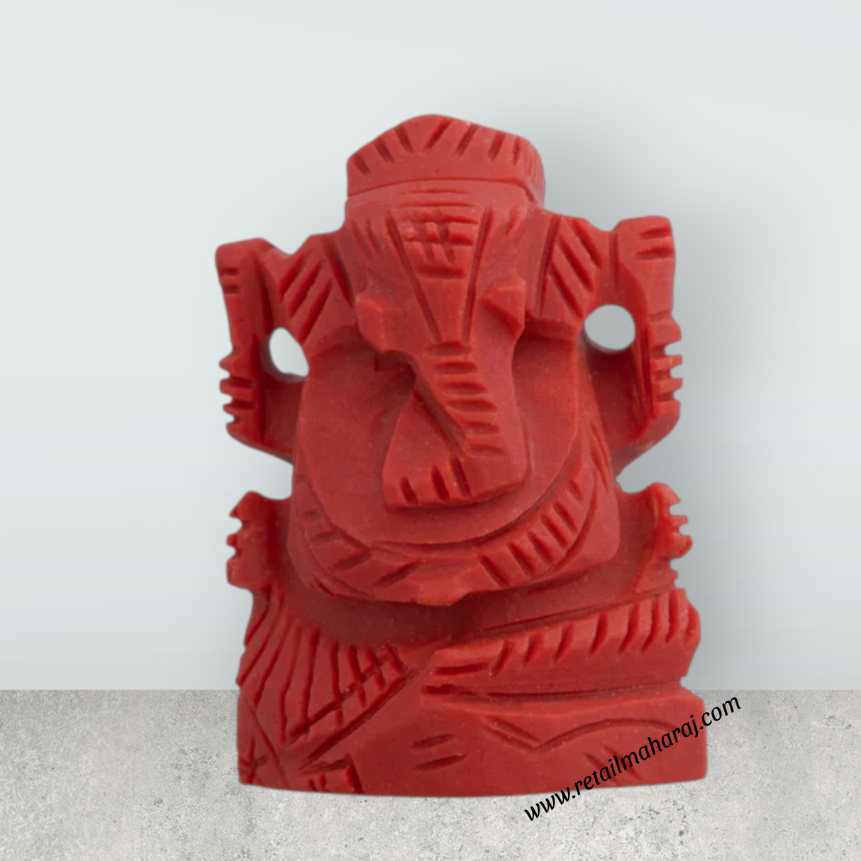Coral Ganesh Murti - 1.25 x 1.25 Inches | Synthetic Ganpati Murti/Sitting Vinayaka Idol for Pooja & Car Dashboard - Retail Maharaj