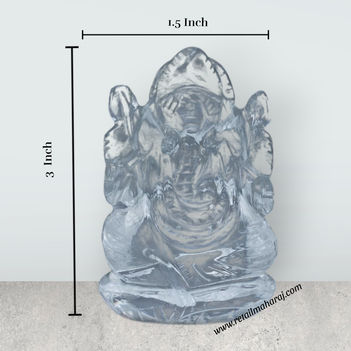 Sphatik Ganesh Murti - 3 x 1.5 Inches | Vinayaka Idol/ Sphatik Ganpati Idol for Pooja/ 80 Gms Approx - Retail Maharaj