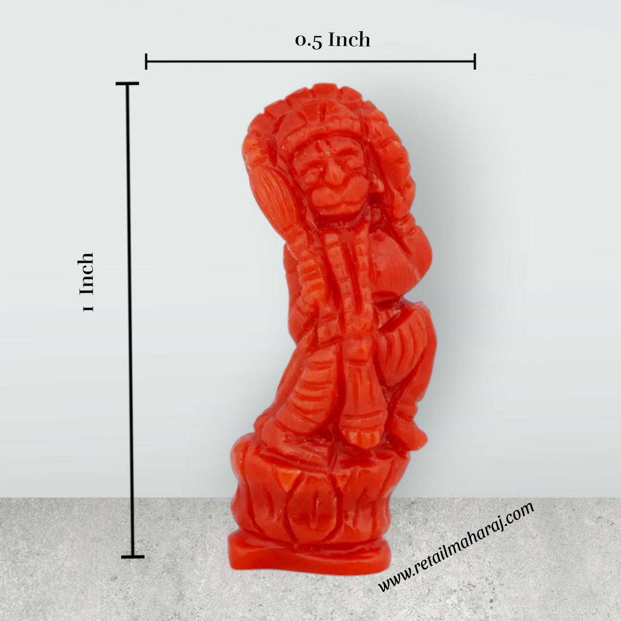 Hanuman Murti - 1 x 0.5 Inches | Coral Anjaneya Statue / Hanuman Idol / Anjaneyar Idol - Retail Maharaj