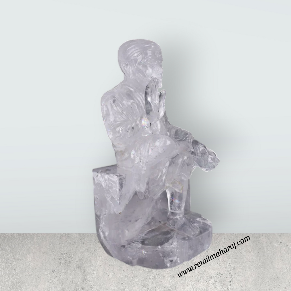 Saibaba Statue - 15 x 7.5 Inches | Spatik Saibaba Idol / Saibaba Sitting Murti / Sai Baba Vigraham - Retail Maharaj