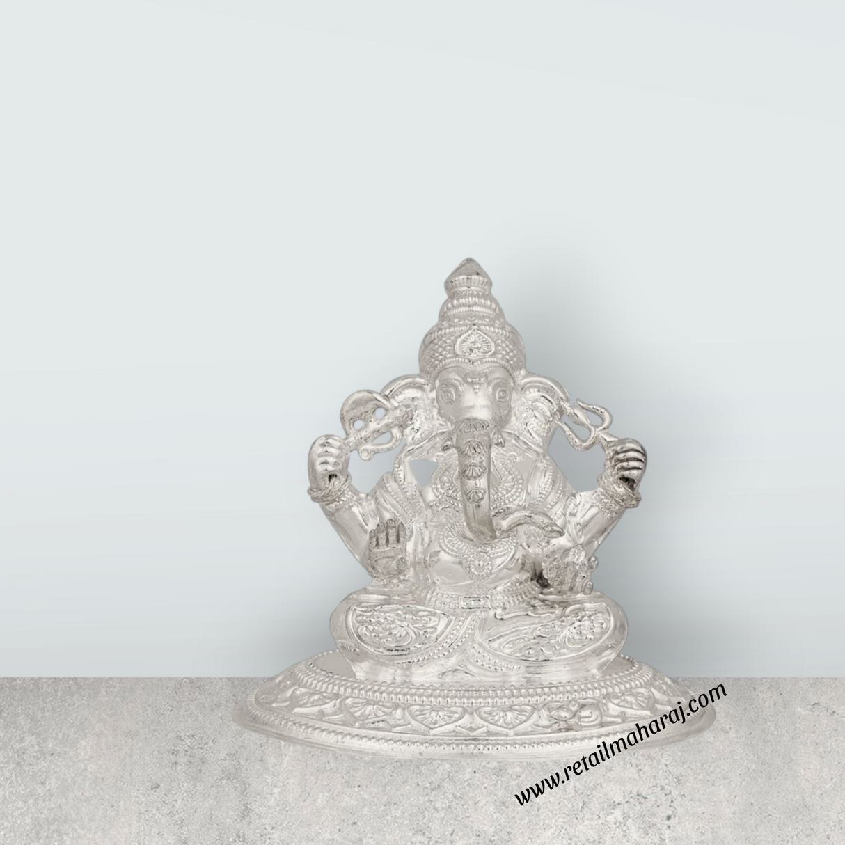 Ganesha Murti - 4 x 4.5 Inches | Silver Idol / Vinayakar Statue / Ganapathi Sculpture For Home & Pooja - Retail Maharaj