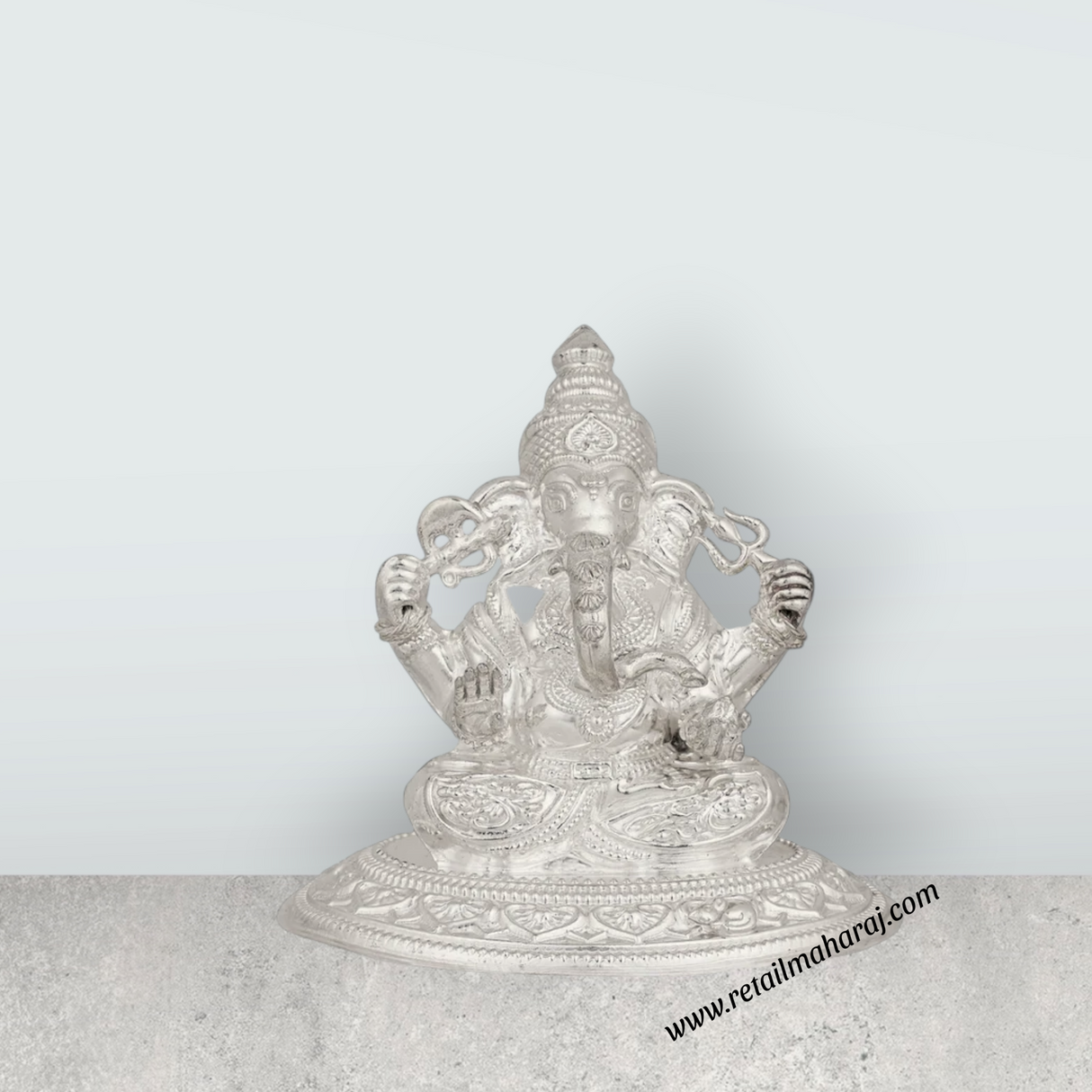 Ganesha Murti - 4 x 4.5 Inches | Silver Idol / Vinayakar Statue / Ganapathi Sculpture For Home & Pooja - Retail Maharaj