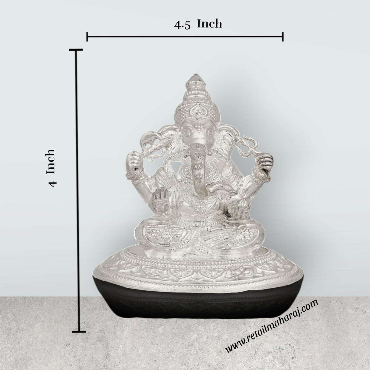 Ganesha Murti - 4 x 4.5 Inches | Silver Idol / Vinayakar Statue / Ganapathi Sculpture For Home & Pooja - Retail Maharaj