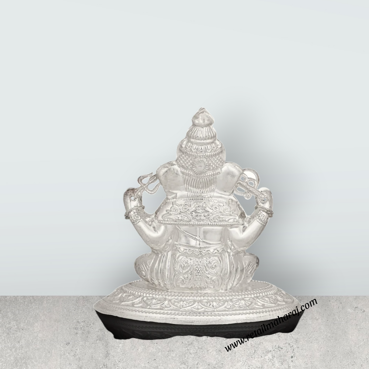 Ganesha Murti - 4 x 4.5 Inches | Silver Idol / Vinayakar Statue / Ganapathi Sculpture For Home & Pooja - Retail Maharaj