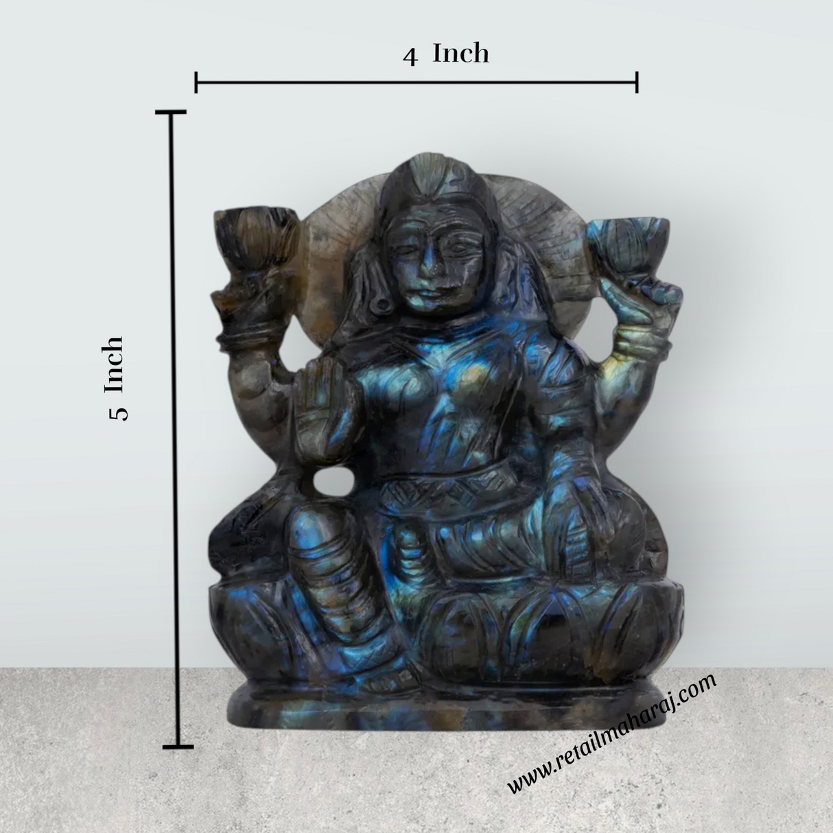 Lakshmi Sitting on Base Murti- 4 x 5 Inches | Labradorite Idol/ Maha Lakshmi Statue/ Decor For Home & Pooja - Retail Maharaj