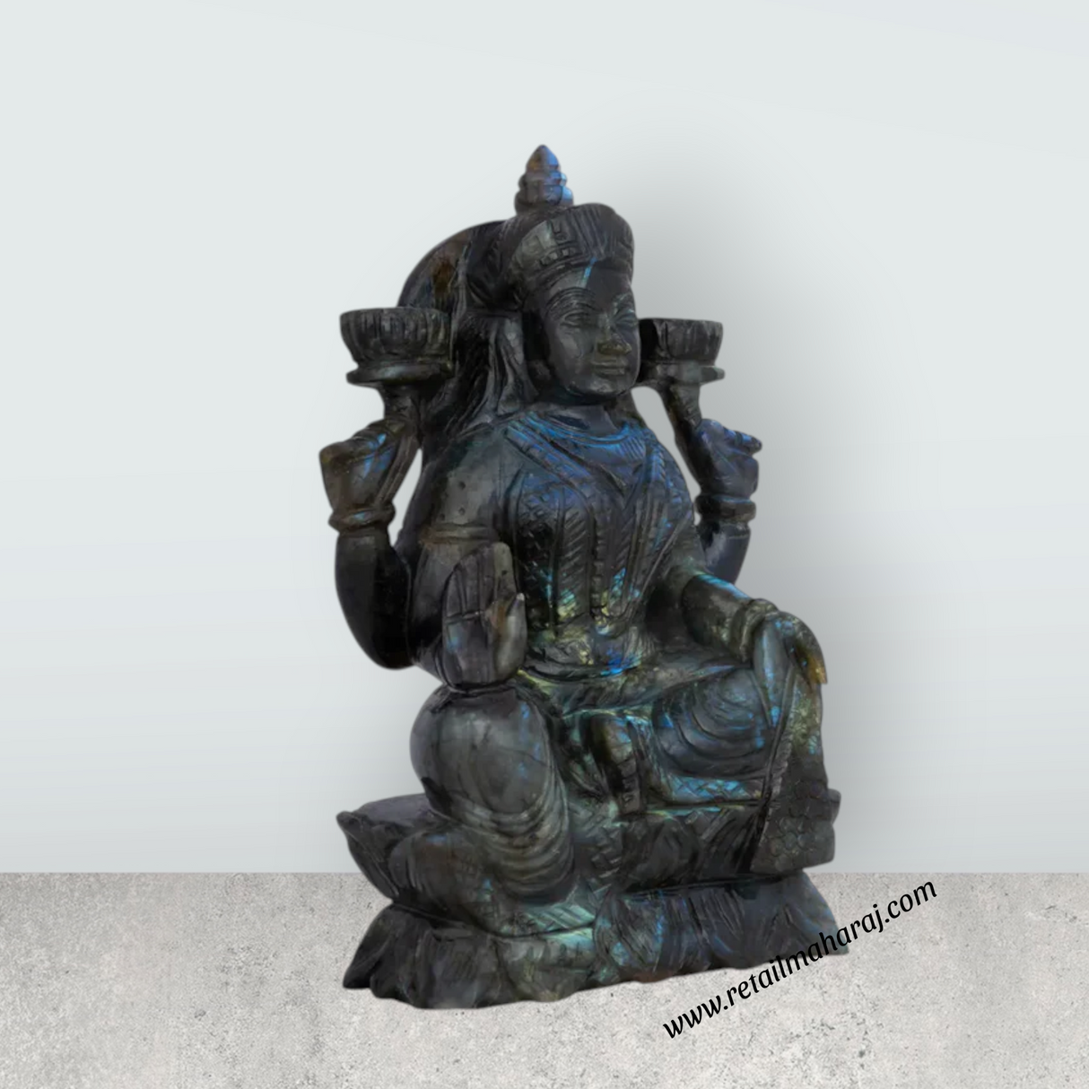 Lakshmi Sitting on Base Murti- 4.5 x 7 Inches | Labradorite Idol/ Maha Lakshmi Statue/ Decor For Home & Pooja - Retail Maharaj