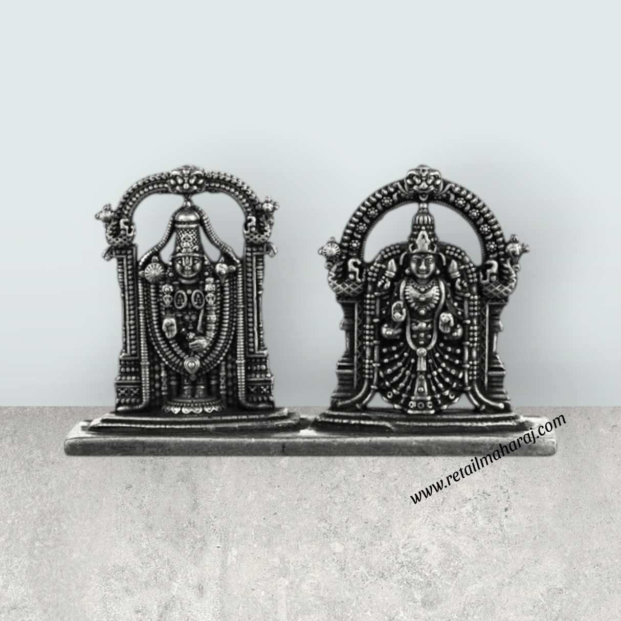 Perumal Thayar With Base - 1.75 X 2.5 Inches | Silver Balaji Thayar/ Antique Polish Thayar Perumal For Pooja - Retail Maharaj